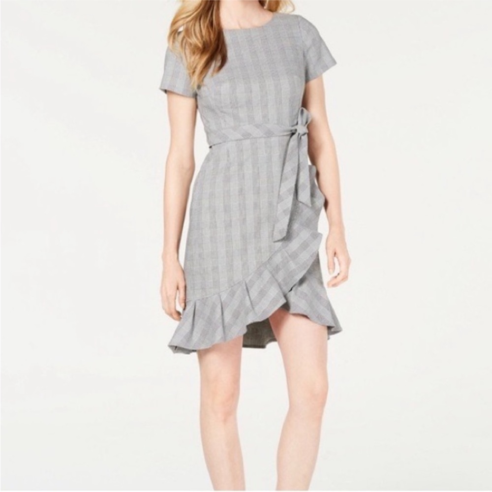 Calvin Klein Petite - Gray Plaid Ruffle Dress